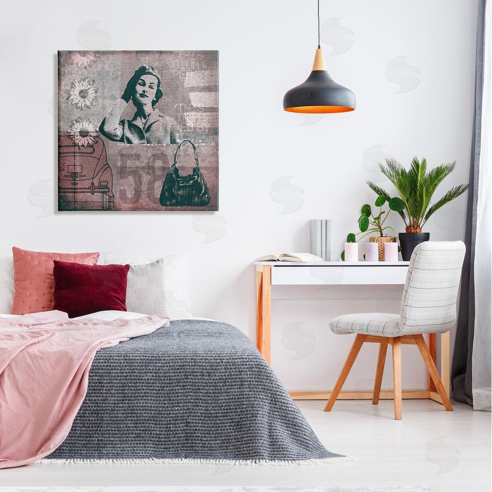 Andrea Haase Vintage Fashion Woman Collage Canvas Wall Art in Room