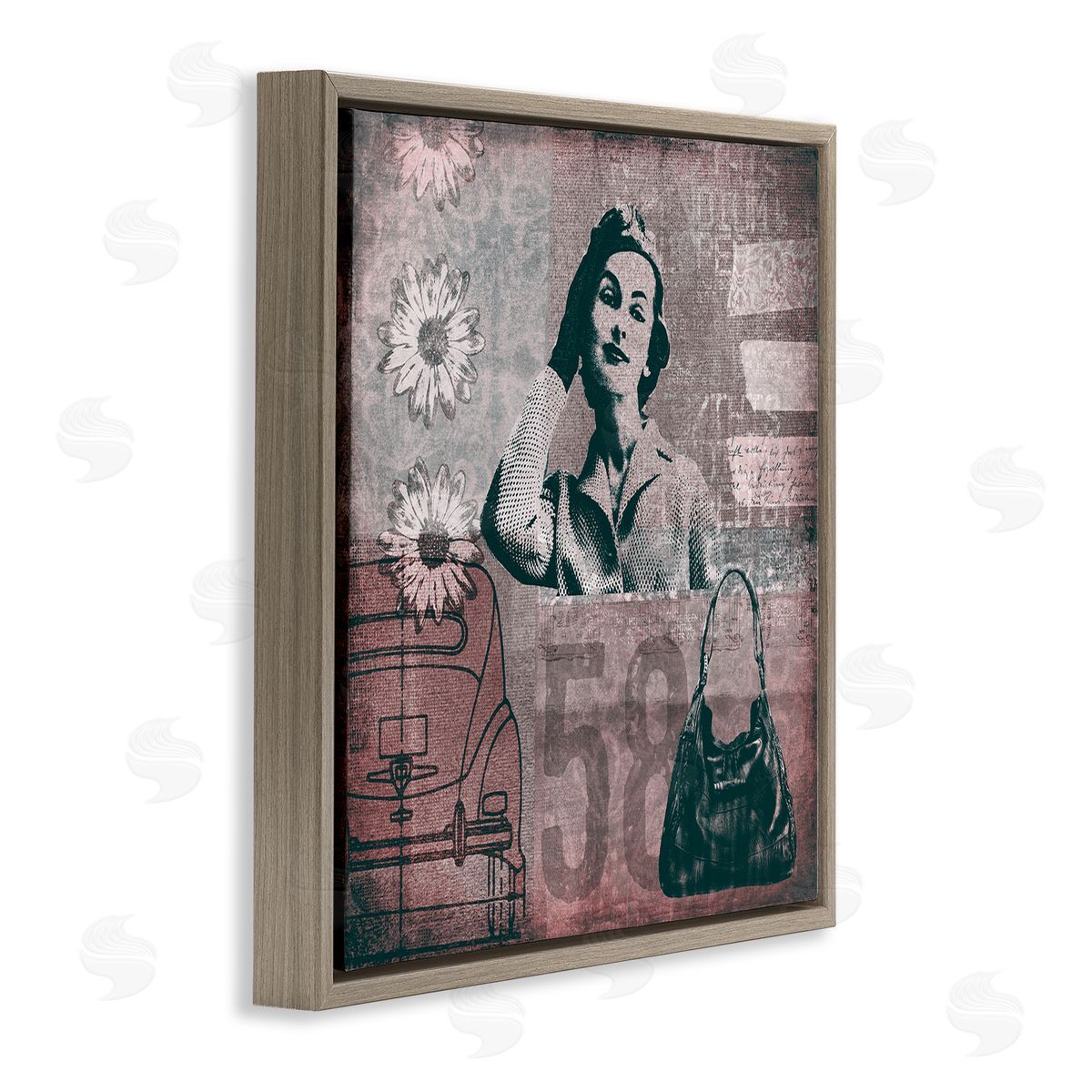 Andrea Haase Vintage Fashion Woman Collage Brown Floating Frame Canvas Wall Art Print