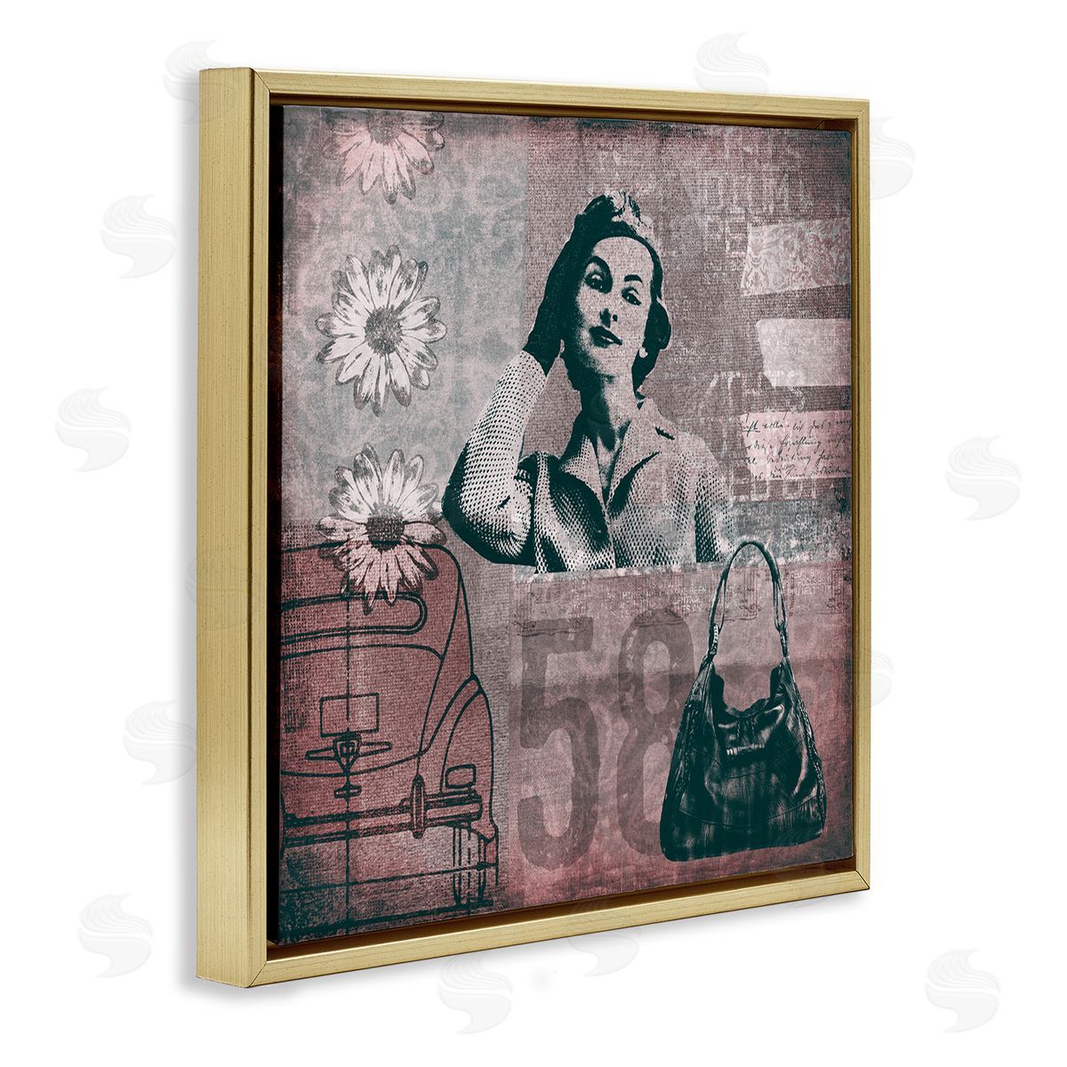 Andrea Haase Vintage Fashion Woman Collage Gold Floating Frame Canvas Wall Art Print
