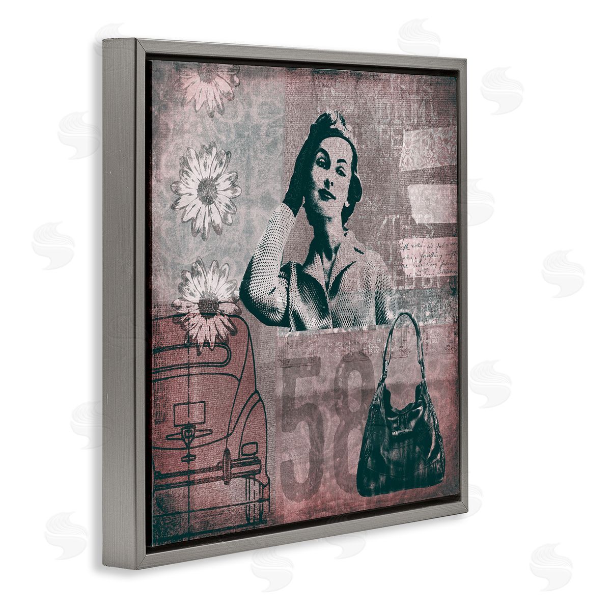Andrea Haase Vintage Fashion Woman Collage Gray Floating Frame Canvas Wall Art Print