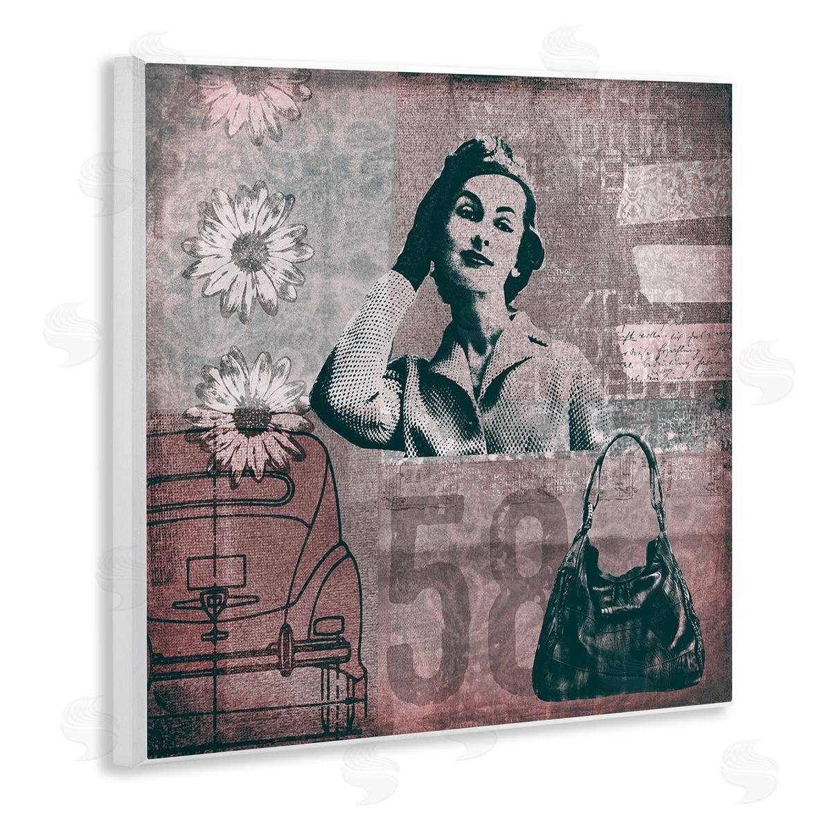 Andrea Haase Vintage Fashion Woman Collage Wooden Wall Plaque Art Print