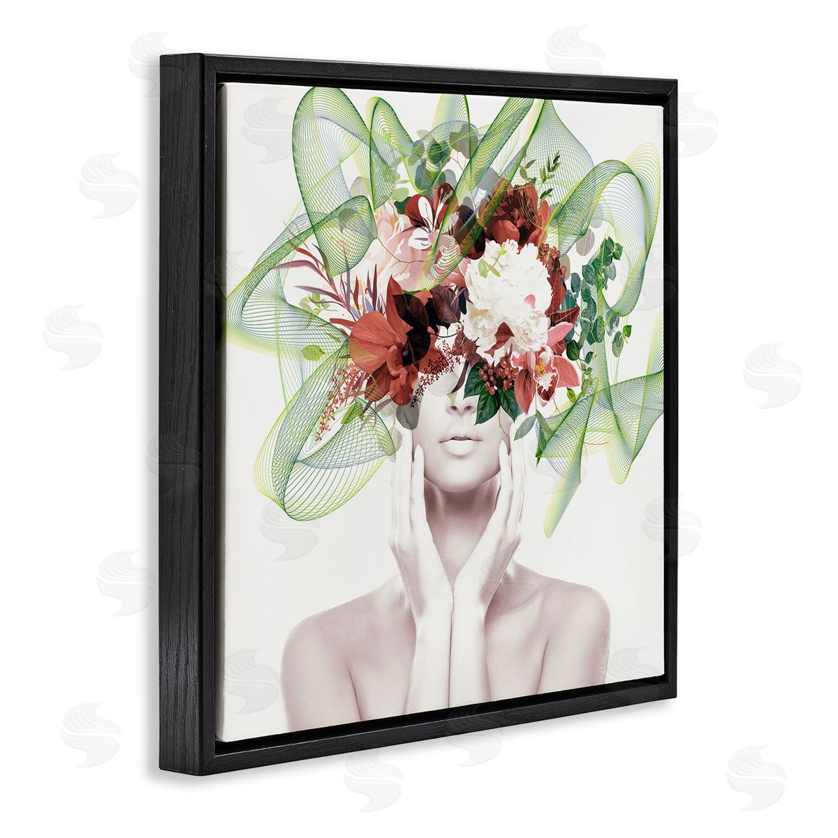 Irena Orlov Conceptual Flower Face Woman Black Floating Frame Canvas Wall Art Print