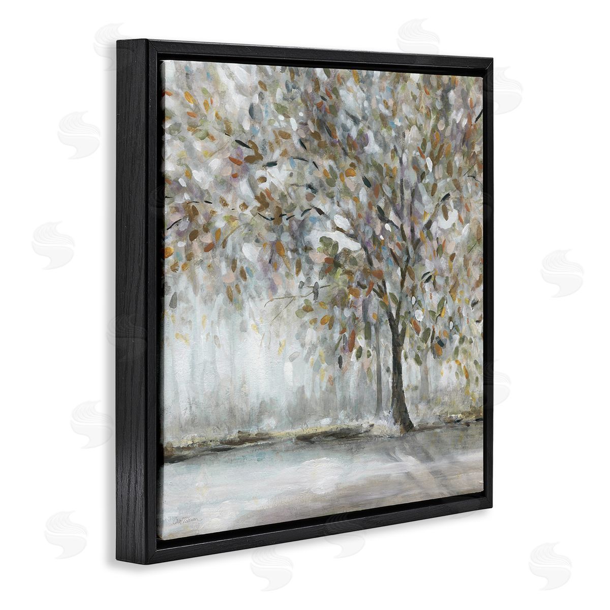 Woodland Nature Tree Painting Black Floating Frame Canvas Wall Art, Home Decor by Carol Robinson