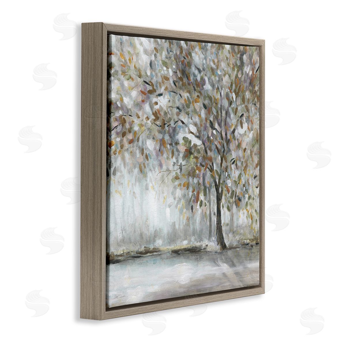 Woodland Nature Tree Painting Brown Floating Frame Canvas Wall Art, Home Decor by Carol Robinson