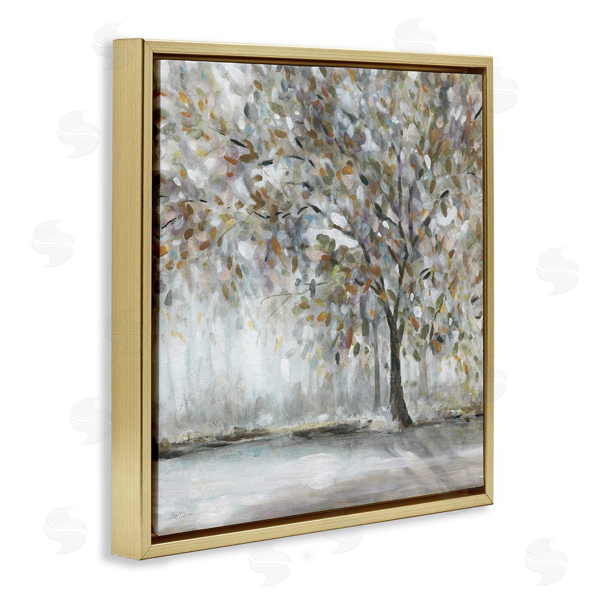 Woodland Nature Tree Painting Gold Floating Frame Canvas Wall Art, Home Decor by Carol Robinson