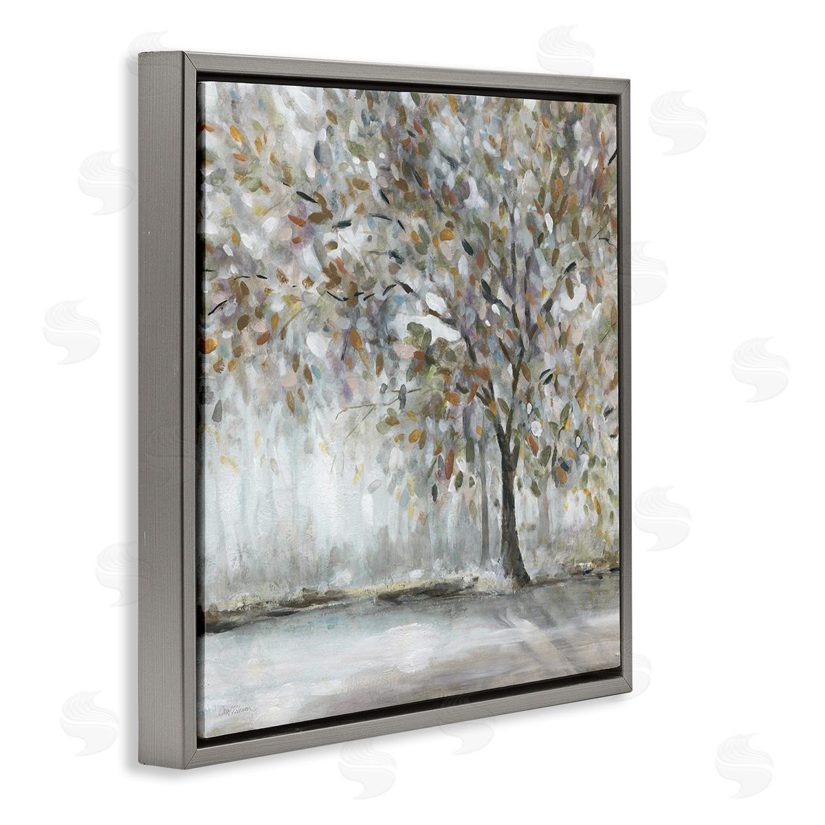 Woodland Nature Tree Painting Grey Floating Frame Canvas Wall Art, Home Decor by Carol Robinson