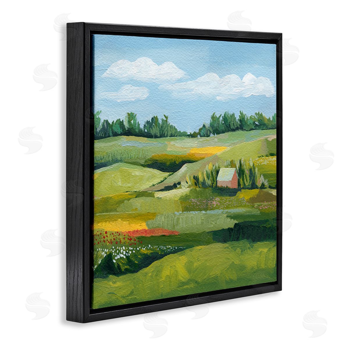 Grace Popp Peaceful Farmland Fields Greenery Black Floating Frame Canvas Wall Art Print