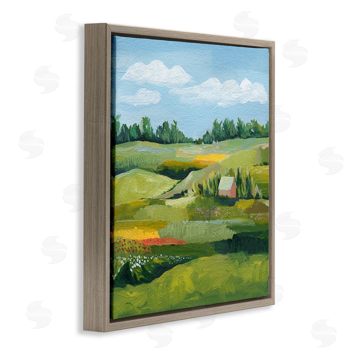 Grace Popp Peaceful Farmland Fields Greenery Brown Floating Frame Canvas Wall Art Print