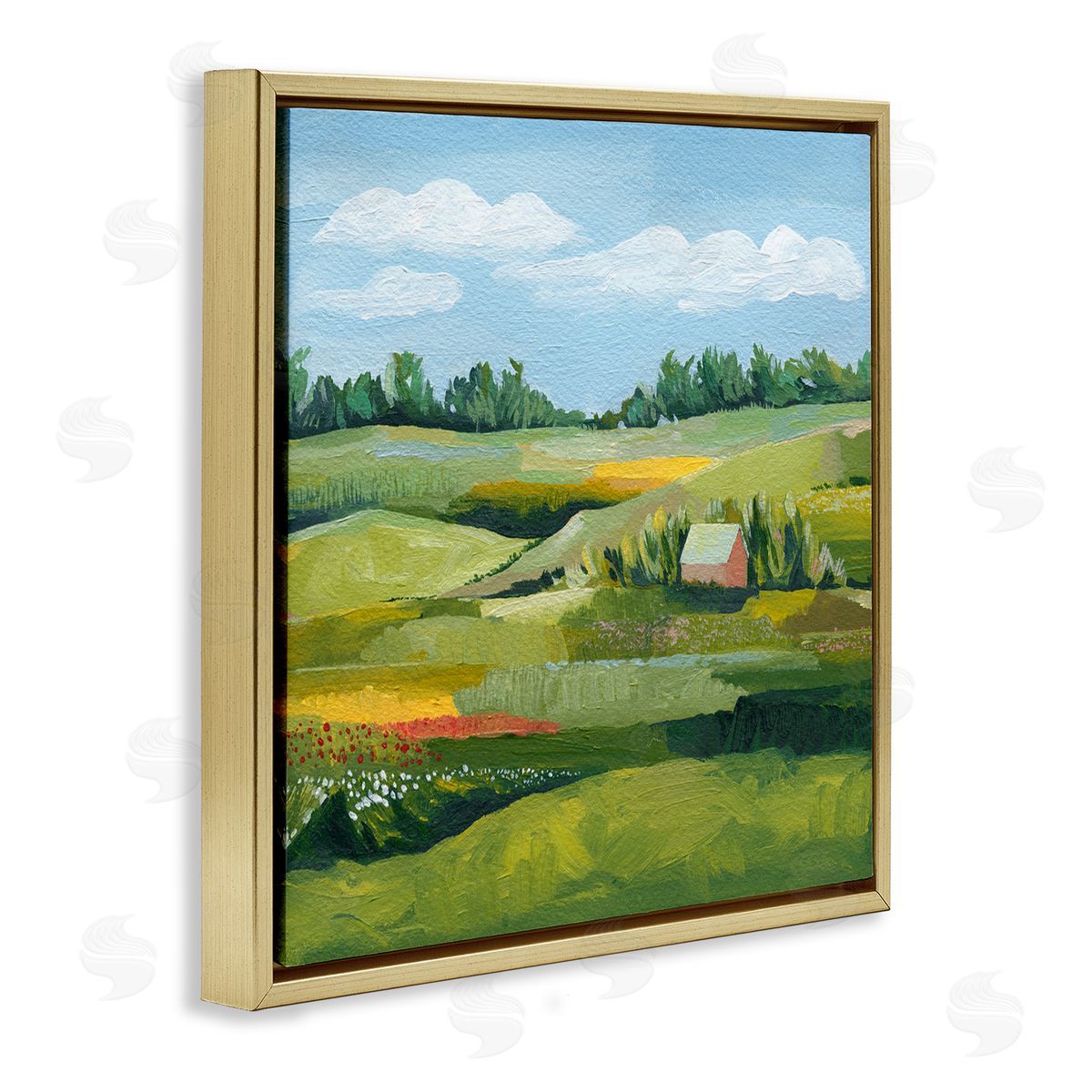Grace Popp Peaceful Farmland Fields Greenery Gold Floating Frame Canvas Wall Art Print