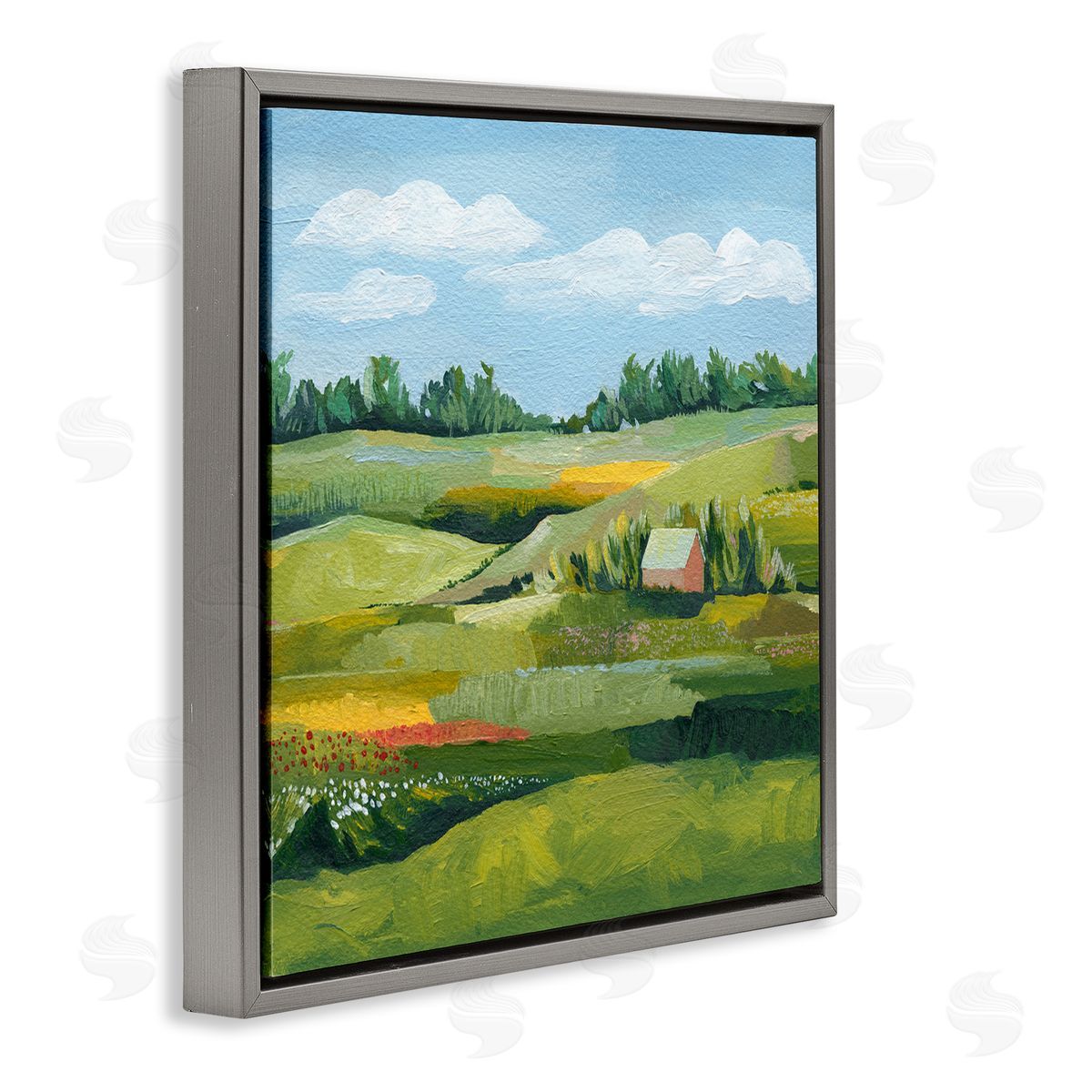 Grace Popp Peaceful Farmland Fields Greenery Gray Floating Frame Canvas Wall Art Print