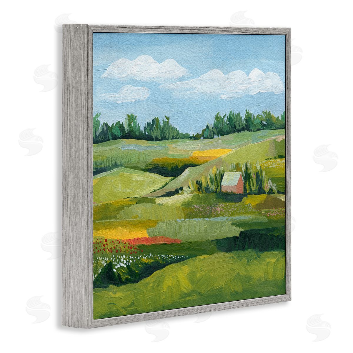 Grace Popp Peaceful Farmland Fields Greenery Gray Framed Glicee Wall Art Print