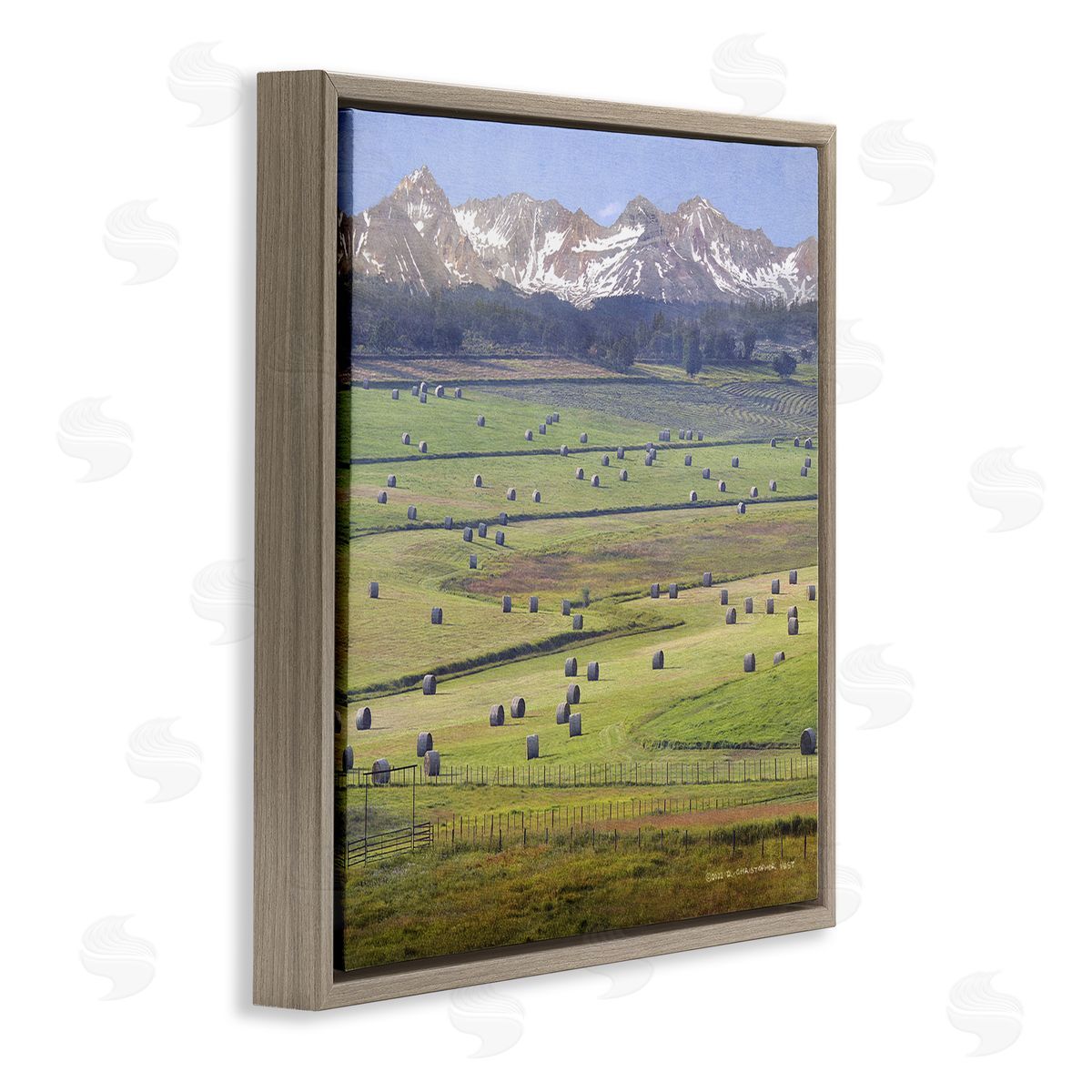 Chris Vest Rural Hay Bales Farm Pasture Brown Floating Frame Canvas Wall Art Print
