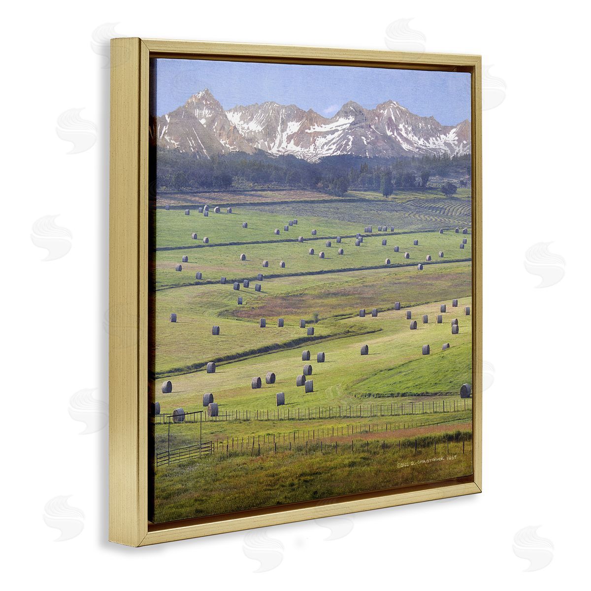 Chris Vest Rural Hay Bales Farm Pasture Gold Floating Frame Canvas Wall Art Print