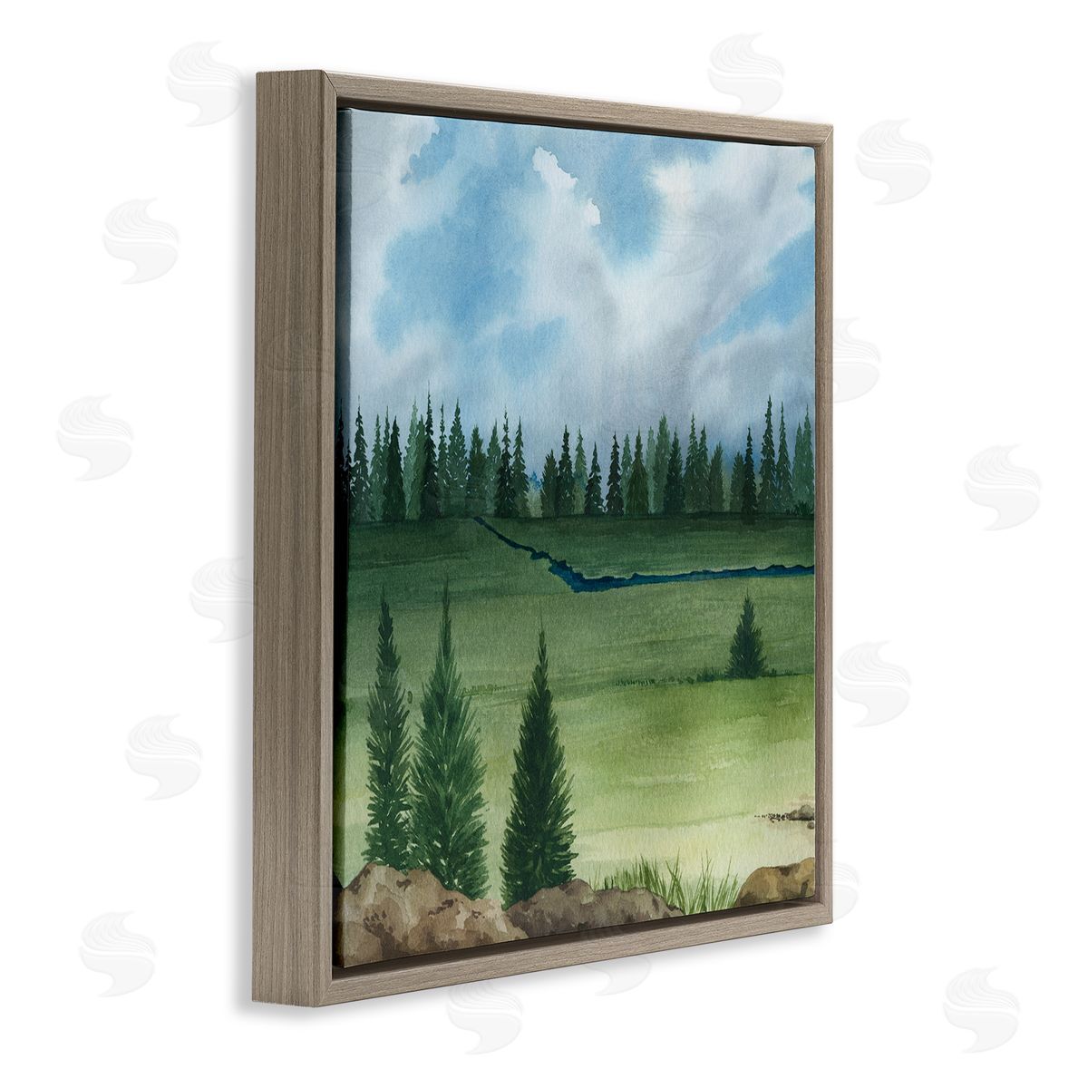 Grace Popp Distant Stream Grassland Trees Brown Floating Frame Canvas Wall Art Print