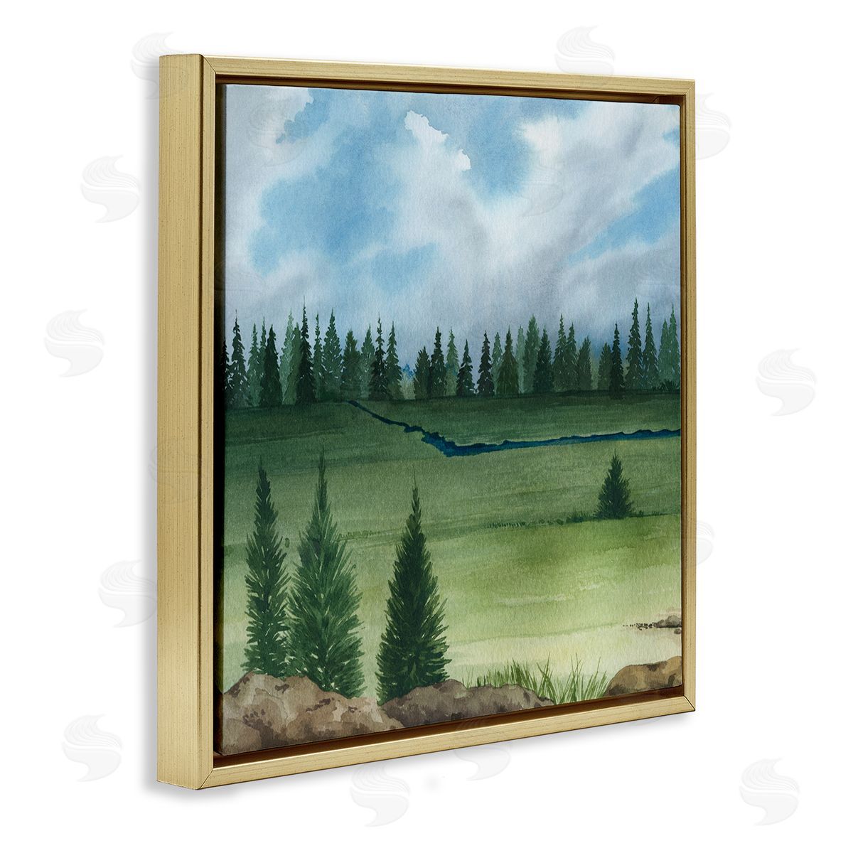 Grace Popp Distant Stream Grassland Trees Gold Floating Frame Canvas Wall Art Print
