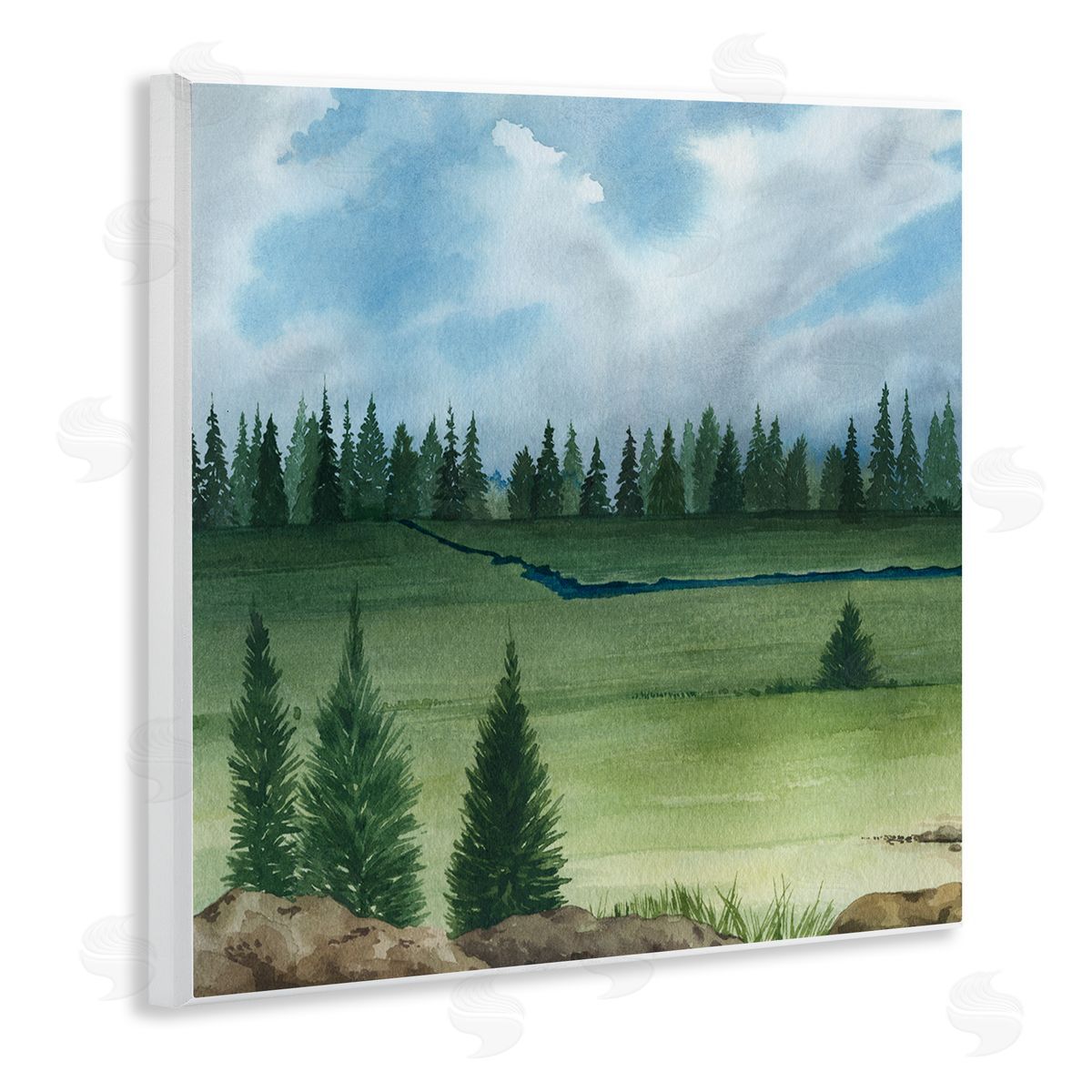 Grace Popp Distant Stream Grassland Trees Wooden Wall Plaque Art Print