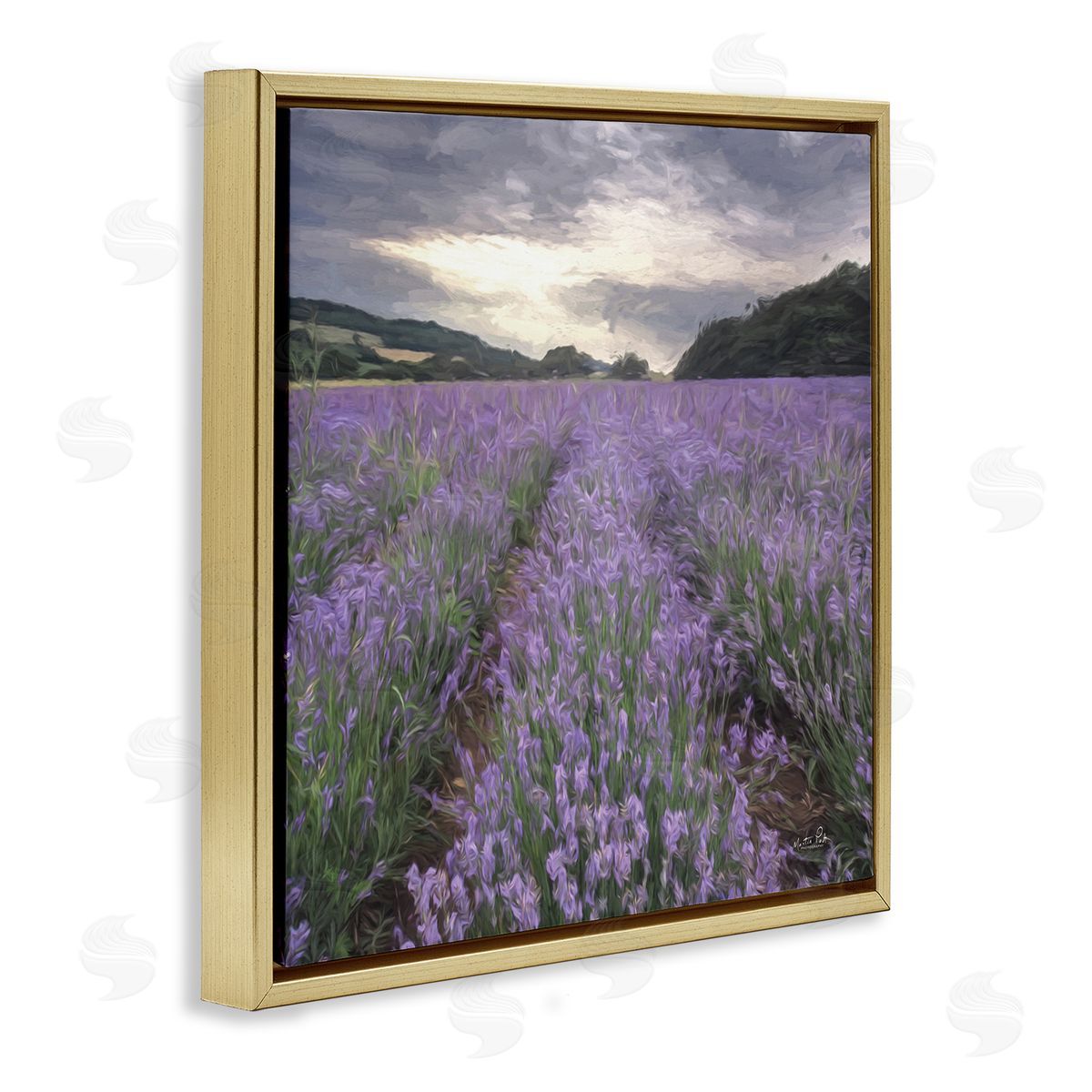 Martin Podt Lavender Fields Sunlit Clouds Gold Floating Frame Canvas Wall Art Print