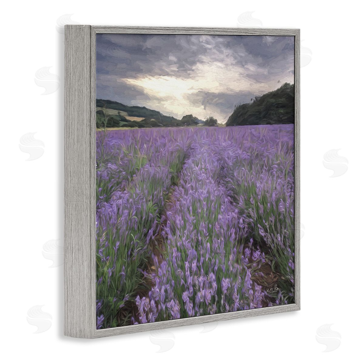 Martin Podt Lavender Fields Sunlit Clouds Gray Framed Glicee Wall Art Print