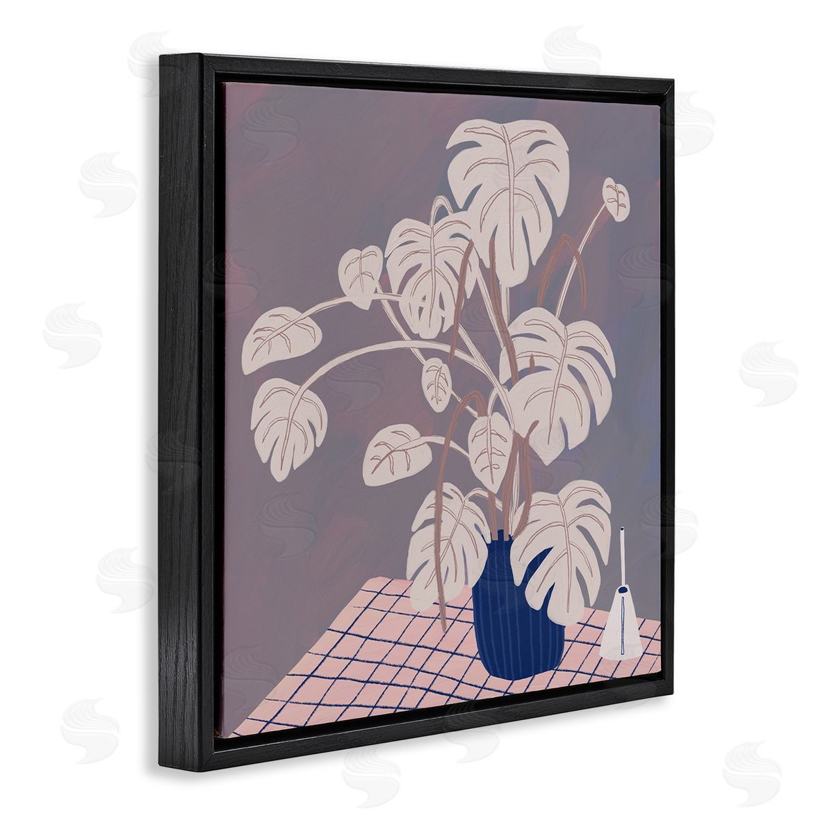 Birgit Maria Kiennast Casual Monstera Patterned Leaves Black Floating Frame Canvas Wall Art Print