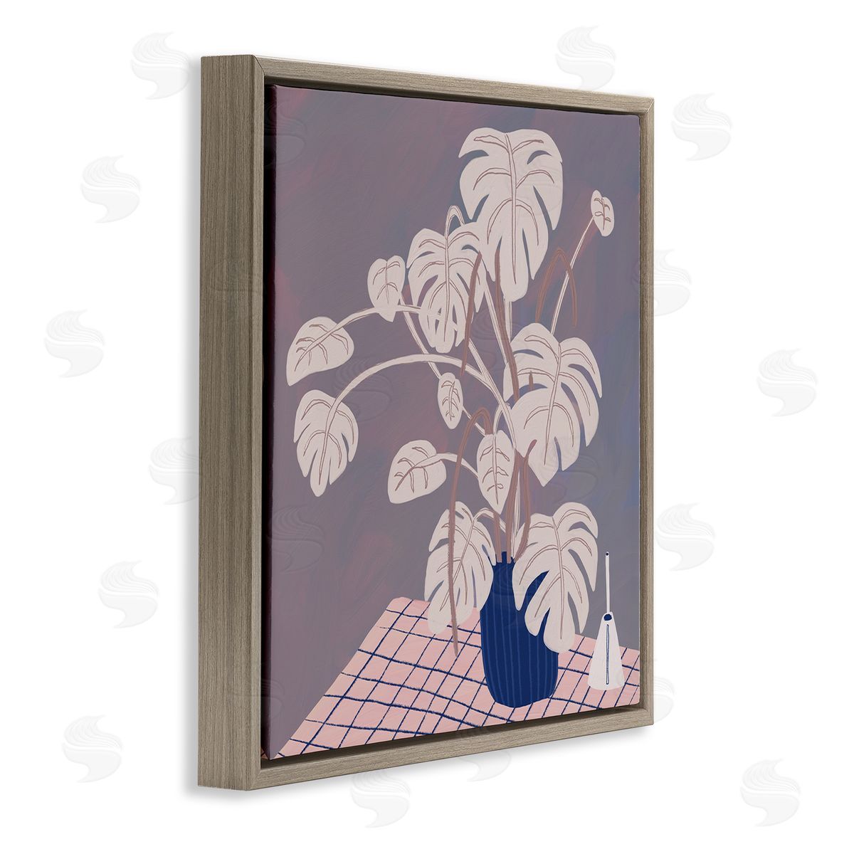 Birgit Maria Kiennast Casual Monstera Patterned Leaves Brown Floating Frame Canvas Wall Art Print