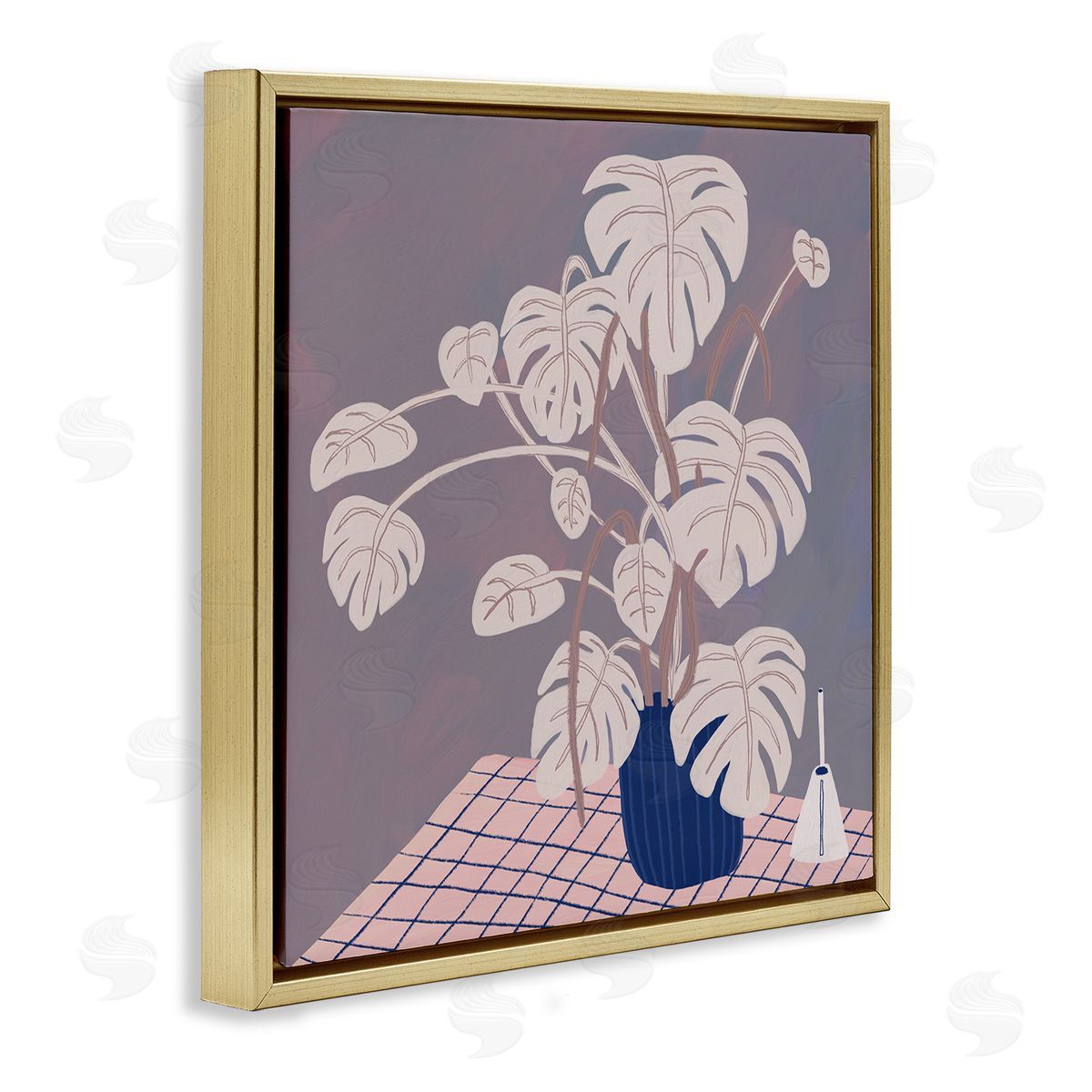 Birgit Maria Kiennast Casual Monstera Patterned Leaves Gold Floating Frame Canvas Wall Art Print