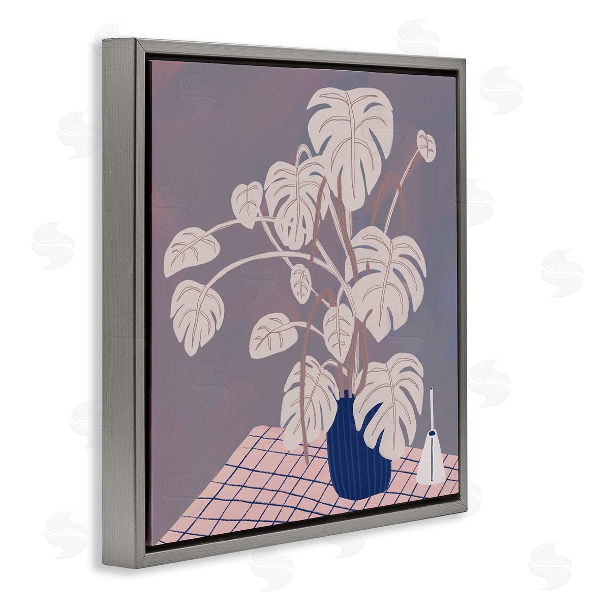 Birgit Maria Kiennast Casual Monstera Patterned Leaves Gray Floating Frame Canvas Wall Art Print