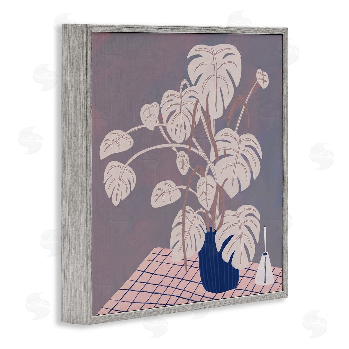 Birgit Maria Kiennast Casual Monstera Patterned Leaves Gray Framed Glicee Wall Art Print