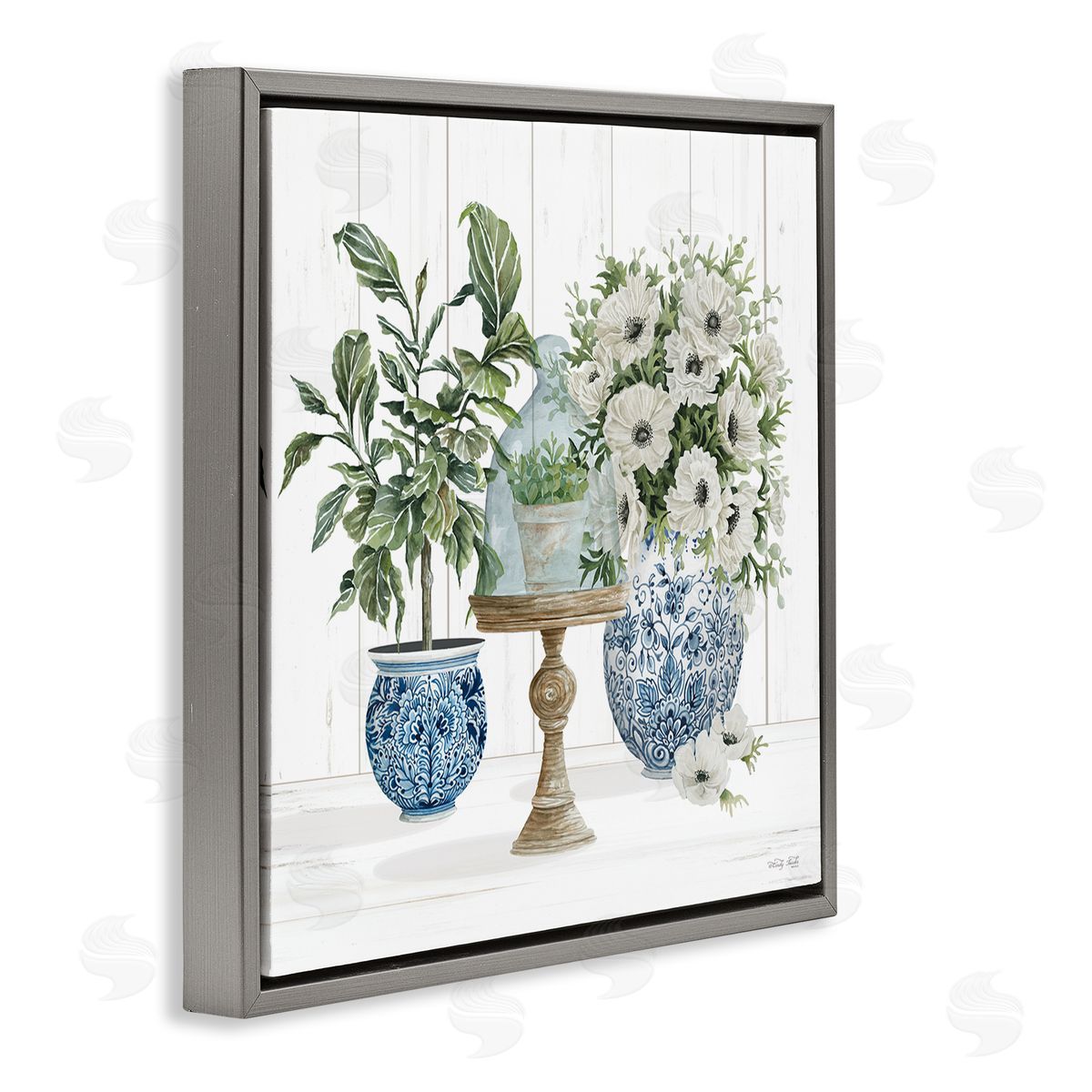 Cindy Jacobs Farmhouse Blooms Anemone Flowers Gray Floating Frame Canvas Wall Art Print