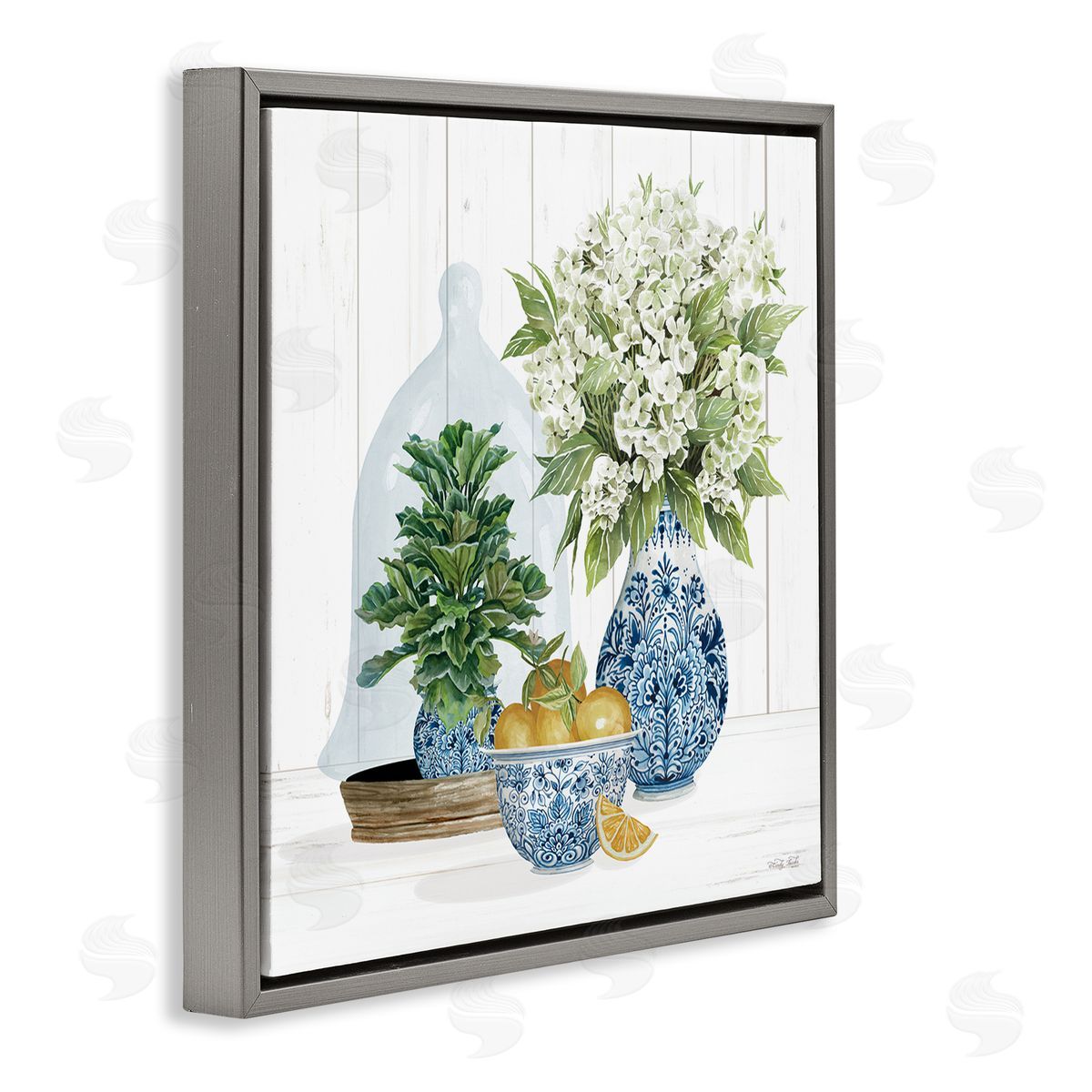 Cindy Jacobs Country Botanicals Citrus Arrangement Gray Floating Frame Canvas Wall Art Print