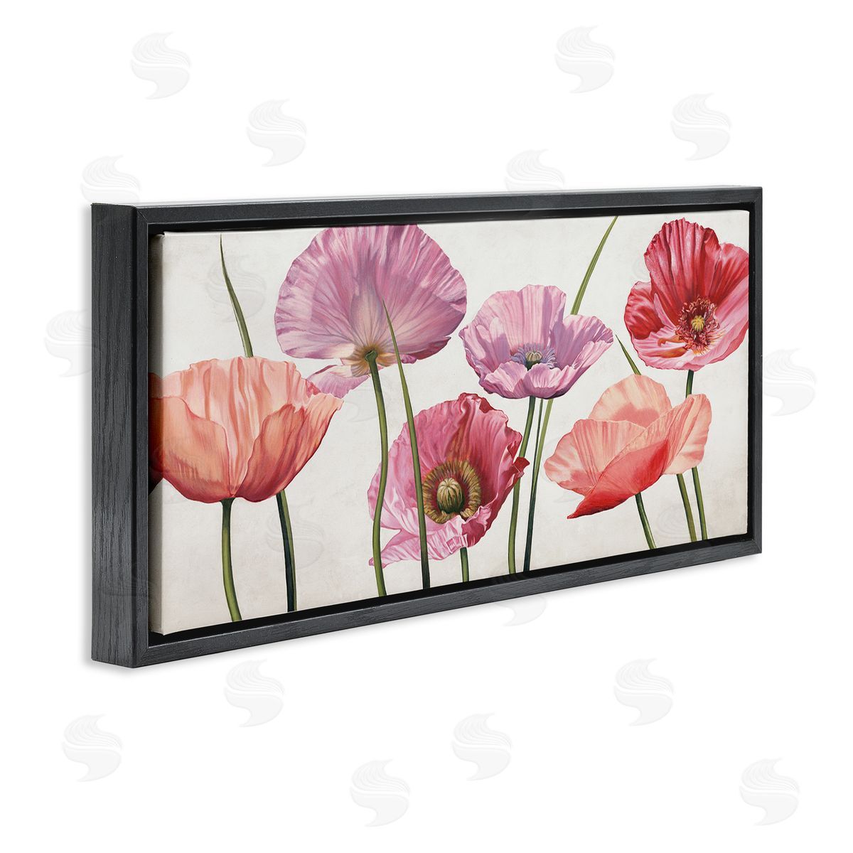 Mixed Poppies with Vivid Petals Black Floating Frame Canvas Wall Art, Home Decor by Eva Barberini