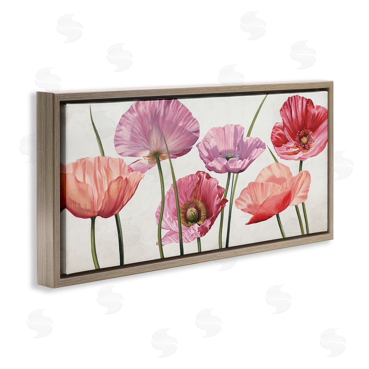Mixed Poppies with Vivid Petals Brown Floating Frame Canvas Wall Art, Home Decor by Eva Barberini