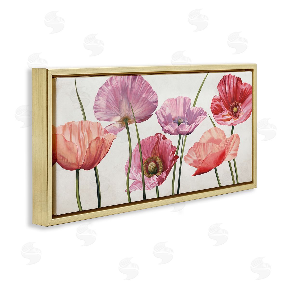 Mixed Poppies with Vivid Petals Gold Floating Frame Canvas Wall Art, Home Decor by Eva Barberini