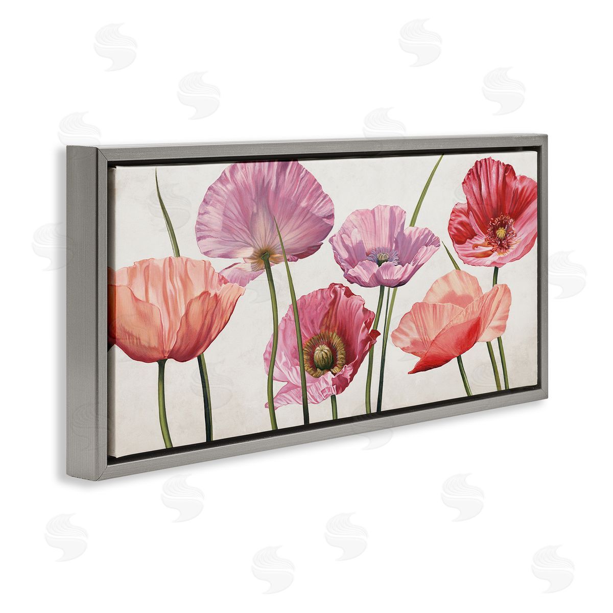 Mixed Poppies with Vivid Petals Grey Floating Frame Canvas Wall Art, Home Decor by Eva Barberini