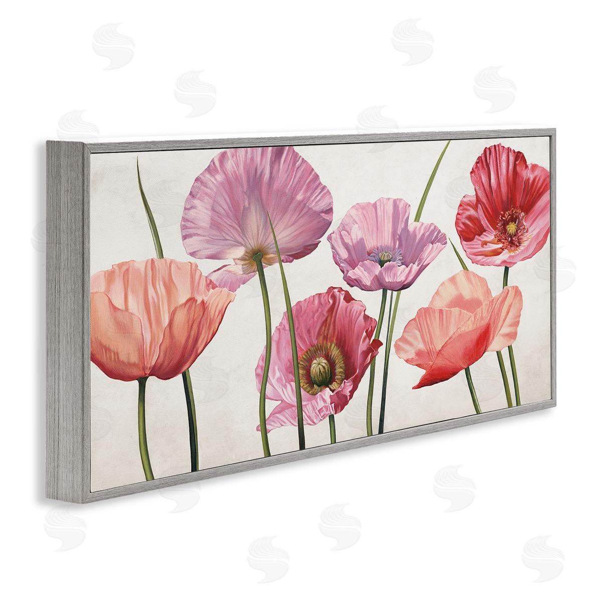 Mixed Poppies with Vivid Petals Grey Frame Print Wall Art, Home Decor by Eva Barberini