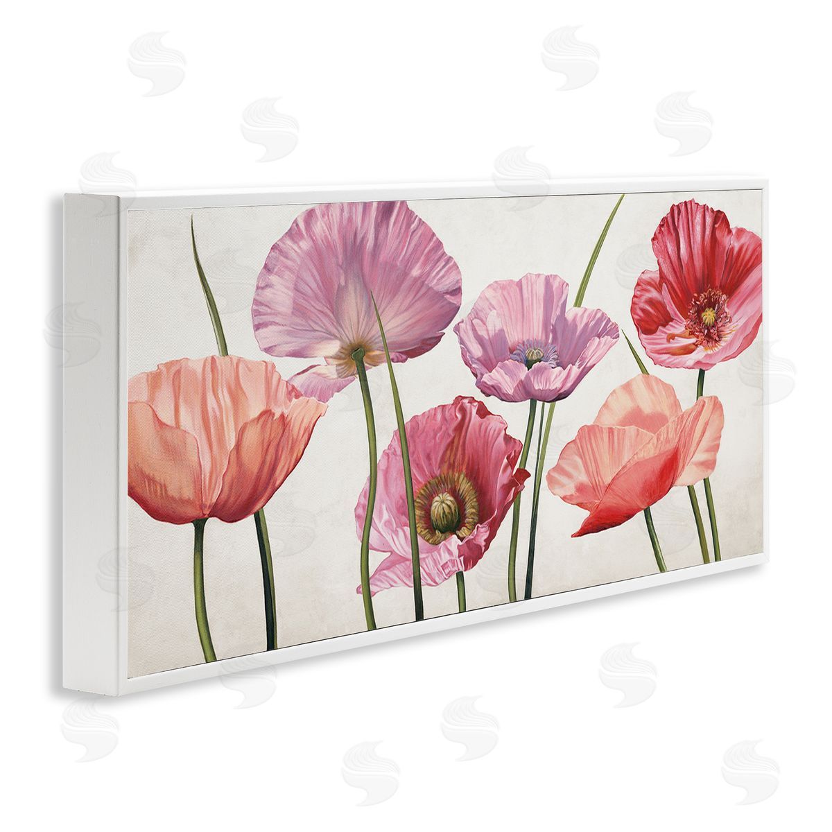 Mixed Poppies with Vivid Petals White Frame Print Wall Art, Home Decor by Eva Barberini