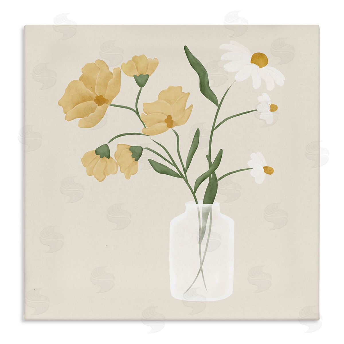 JJ Design House LLC Casual Daisies Blossom Arrangement Stretched Canvas Wall Art Print