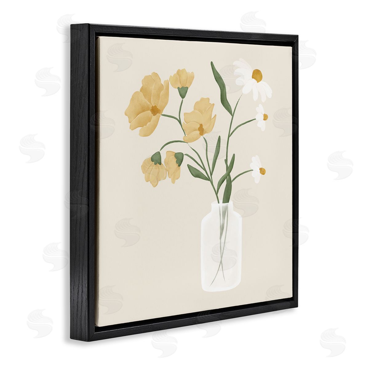JJ Design House LLC Casual Daisies Blossom Arrangement Black Floating Frame Canvas Wall Art Print