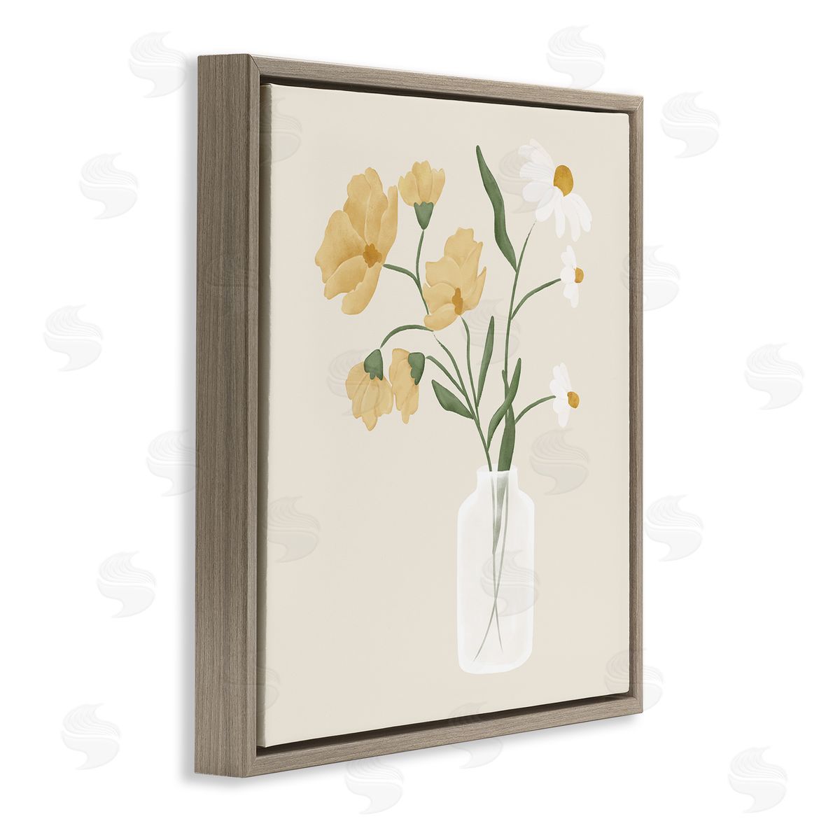 JJ Design House LLC Casual Daisies Blossom Arrangement Brown Floating Frame Canvas Wall Art Print