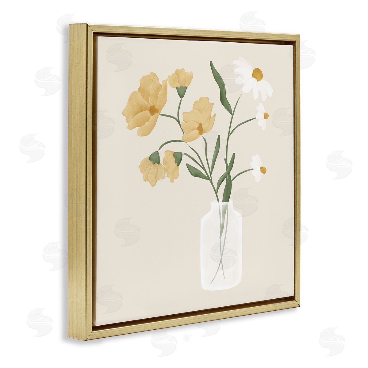 JJ Design House LLC Casual Daisies Blossom Arrangement Gold Floating Frame Canvas Wall Art Print