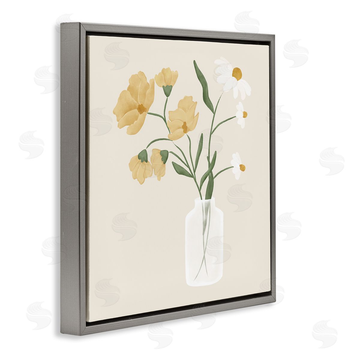JJ Design House LLC Casual Daisies Blossom Arrangement Gray Floating Frame Canvas Wall Art Print