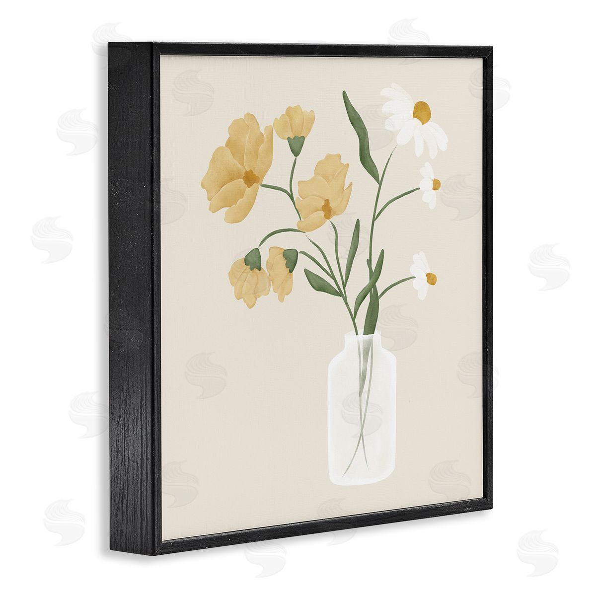 JJ Design House LLC Casual Daisies Blossom Arrangement Black Framed Glicee Wall Art Print
