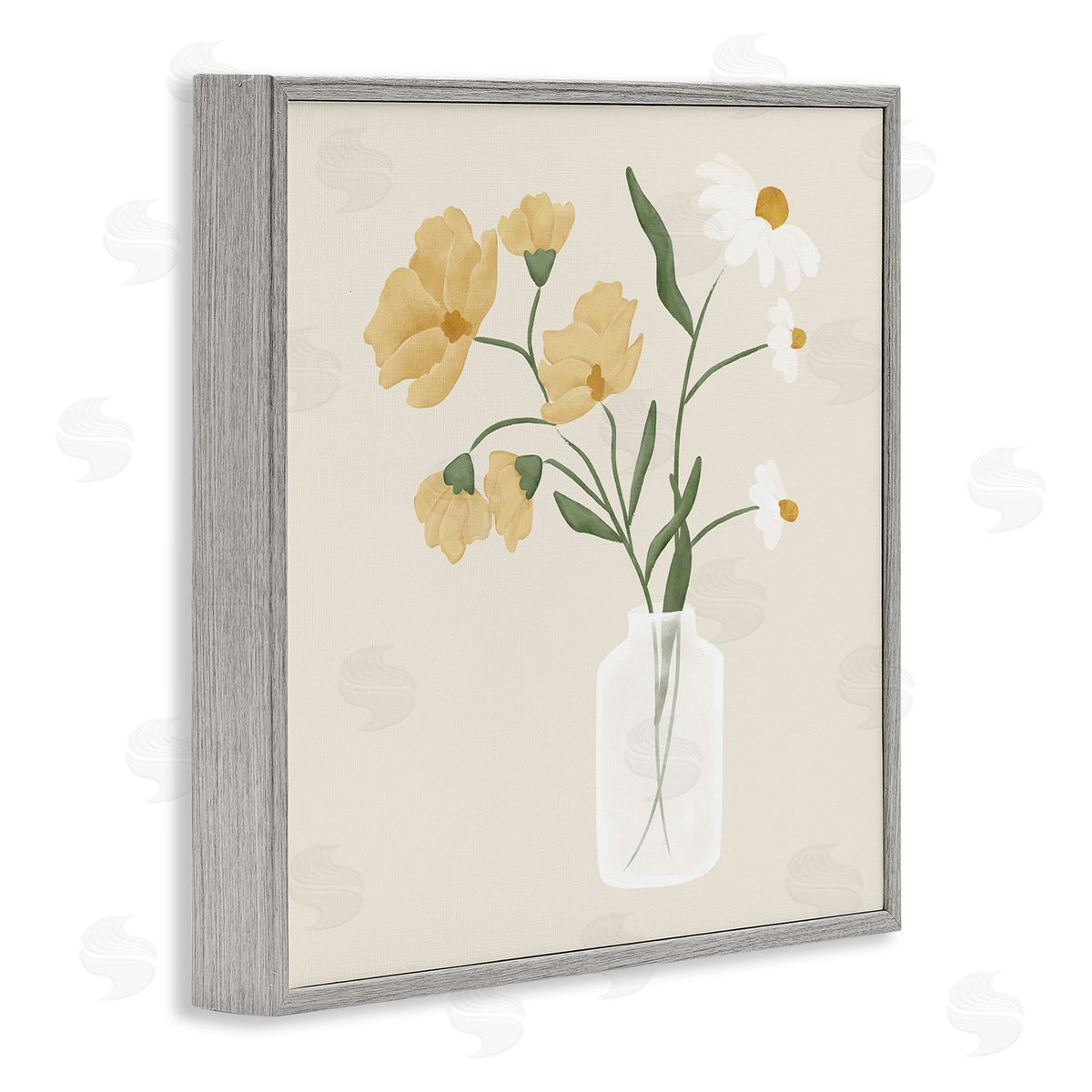 JJ Design House LLC Casual Daisies Blossom Arrangement Gray Framed Glicee Wall Art Print