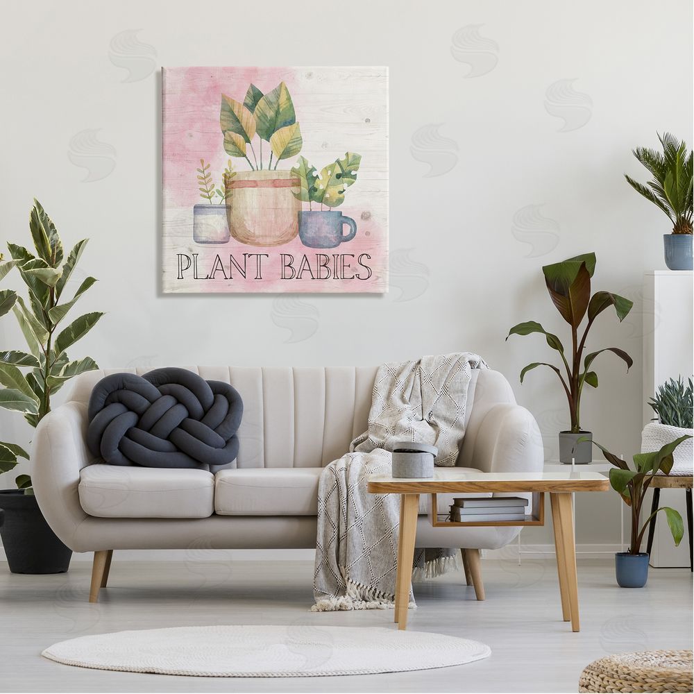 Nicole DeCamp Plant Babies Potted Sprigs Garden Canvas Wall Art in Room