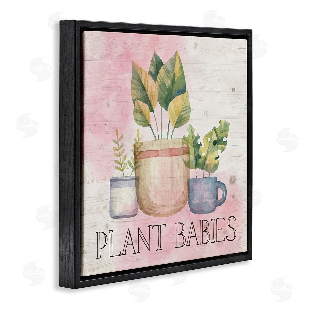 Nicole DeCamp Plant Babies Potted Sprigs Garden Black Floating Frame Canvas Wall Art Print