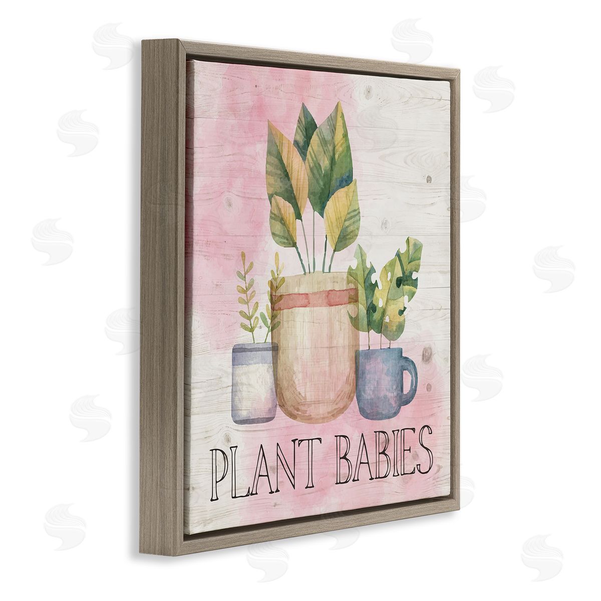 Nicole DeCamp Plant Babies Potted Sprigs Garden Brown Floating Frame Canvas Wall Art Print