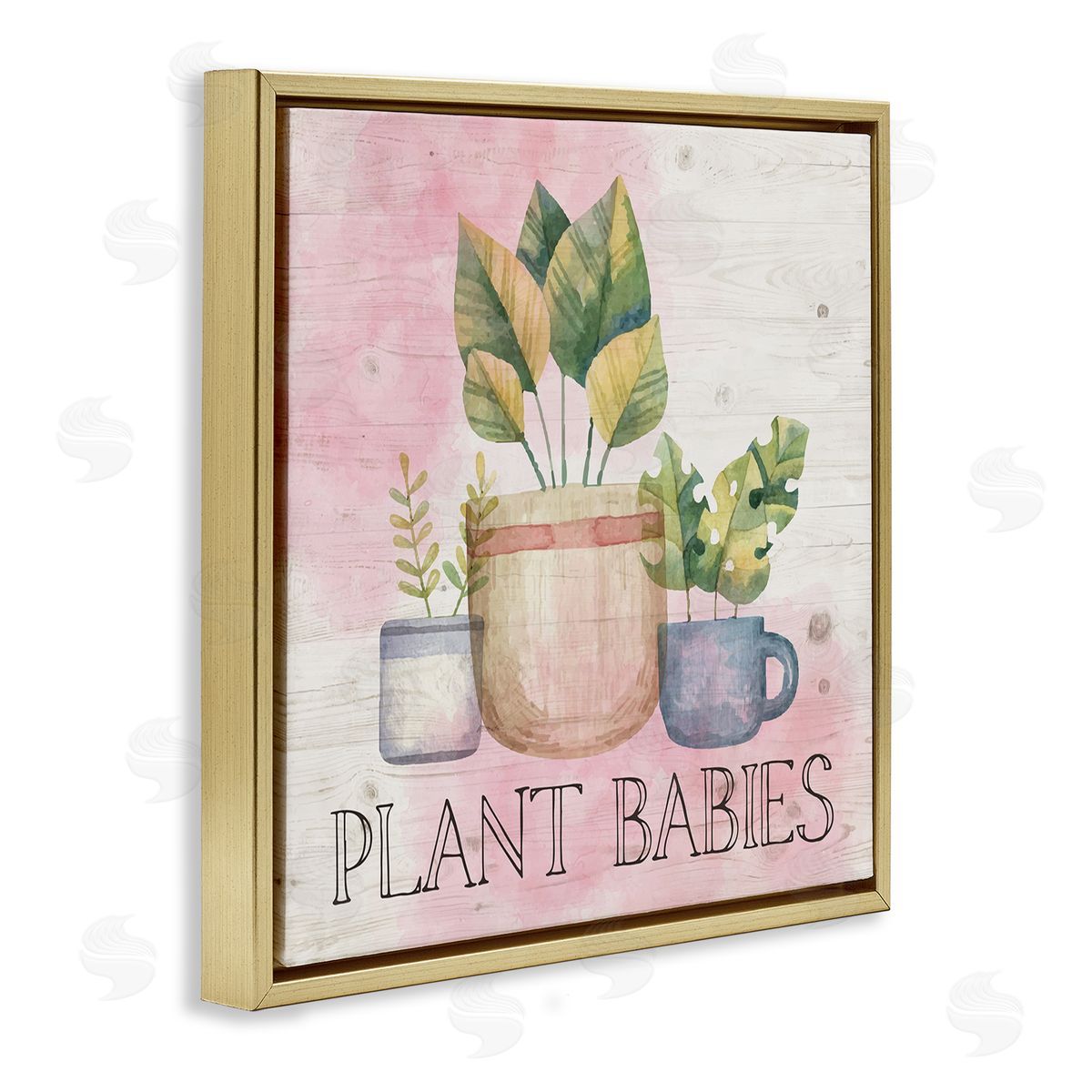 Nicole DeCamp Plant Babies Potted Sprigs Garden Gold Floating Frame Canvas Wall Art Print