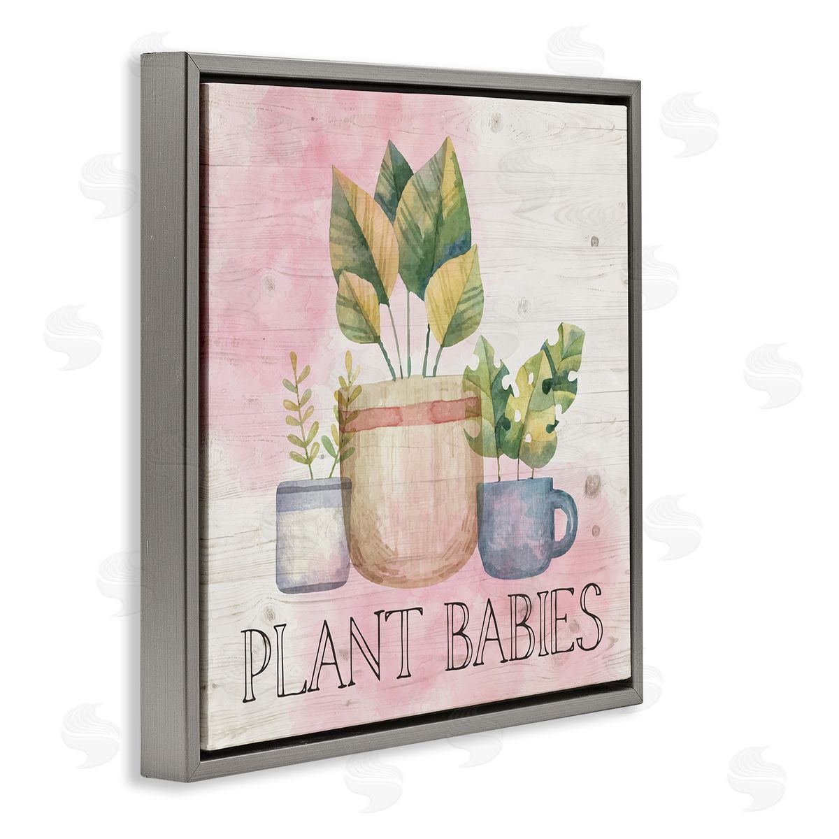 Nicole DeCamp Plant Babies Potted Sprigs Garden Gray Floating Frame Canvas Wall Art Print