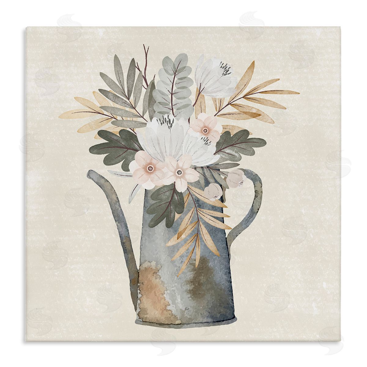 Nicole DeCamp Weathered Watering Can Garden Blooms Stretched Canvas Wall Art Print