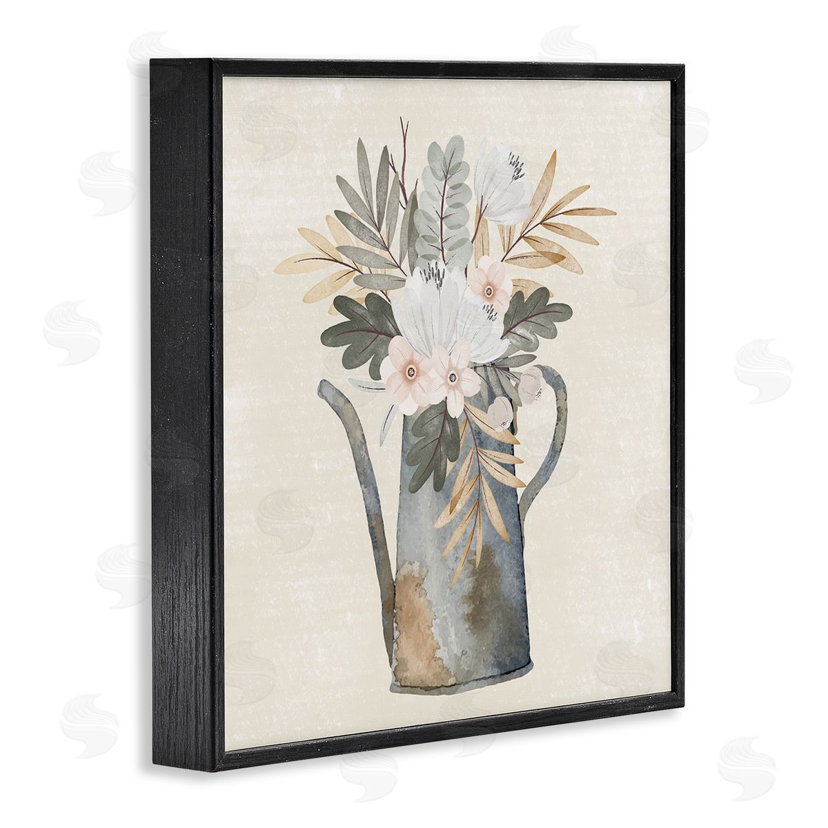 Nicole DeCamp Weathered Watering Can Garden Blooms Black Framed Glicee Wall Art Print