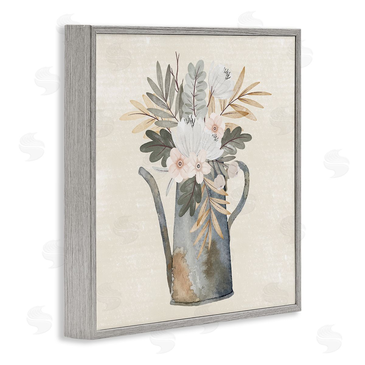 Nicole DeCamp Weathered Watering Can Garden Blooms Gray Framed Glicee Wall Art Print